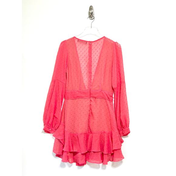 For Love & Lemons Tarta Long Sleeve Mini Dress in Flamingo - Picture 4 of 6